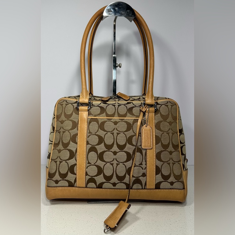 Coach Vintage Signature Beige Canvas Leather Handbag - Rear Style